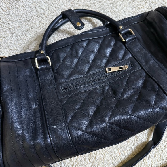 Black Quilted Leather Satchel Bag with Top Handles & Crossbody Strap - Picture 4 of 10